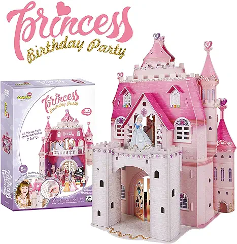 Puzzle 3D Princess Birthday Party - Casa De Muñecas para Niñas Infantil, Puzzles 3D Casas De Muñecas para Niñas, 95 Piezas, 524 Pegatinas de Cristal, 5 Años O Más  