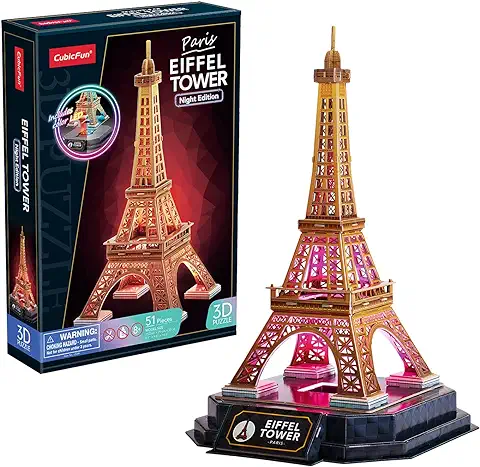 Puzzle 3D - Torre Eiffel Led | Puzzle 3D Regalo Niño 8 Años | Puzzle 3D Adultos Y Puzzle 3D Niños | Maquetas para Montar Niños | Maquetas para Construir Adultos | Puzzles 3D | 51 Piezas  