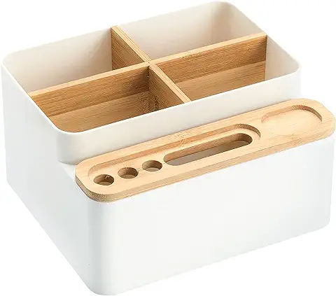 QH-Shop Organizador de Escritorio de Oficina, Caja de Almacenamiento de Madera Multiusos Portalápices Organizadora de Mando a Distancia para Tijeras, Cosméticos, Teléfono Móvil  