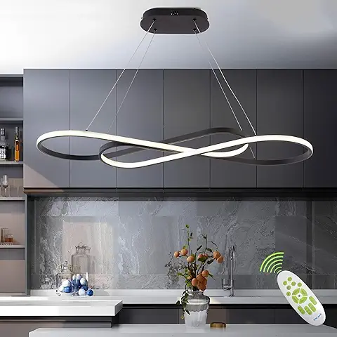 Qiaomao Lámpara Colgante LED Lamparas de Techo Salon, 57W Modernas Lamparas de Techo Regulable, Lámpara Colgantes Altura Ajustable Luz Lamparas de Comedor, Para Salón, Dormitorio y Comedor, Negro  