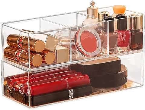 QINERSAW 2 Piezas Organizador de Maquillaje para Cajones Transparente Caja de Organizadora Cosméticos de Plastico Apilable para Joyas, Cosméticos, Baño, Tocador (23 * 9.5 * 6 cm)  