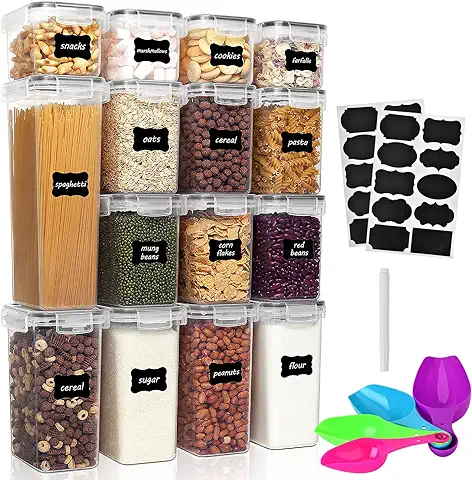 Queta 15Pcs Botes Cocina para Almacenamiento de Alimentos Recipiente de Almacenaje de Plastico Sellados con Tapa Se Utiliza para Almacenar Cereales Pasta  