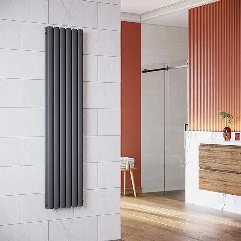 Radiador de Baño con Diseño de Tubos, 350 x 1600 mm, Antracita Ovalada, Panel Vertical, Conexión Central, Doble capa  