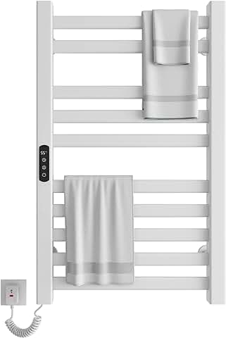 Radiador de Toallas, 500x800mm Toallero Eléctrico Bajo Consumo, Secador de Toallas Radiador, Toallero Eléctrico Inteligente Calienta Toallas, Calefacción de Fibra de Carbono, Antracita-White Left  