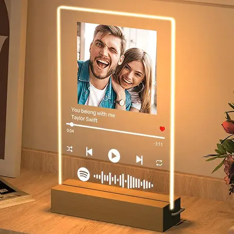 Rainsar Placa Spotify de Metacrilato | ¡Lampara Personalizada con Spotify y Foto | Cuadro de Metacrilato 22x15 con Código de Canción Escaneable | ¡Sorprende con un Regalo Único y Emotivo!  