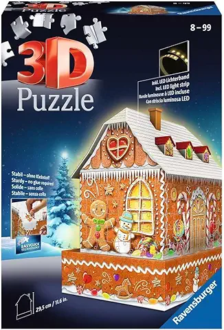 Ravensburger 11237 Puzzle 3D Ginger Bread House Night Edition, 257 Piezas, Multicolor, Edad Recomendada 8+, Dimensión Final 29x10 cm  