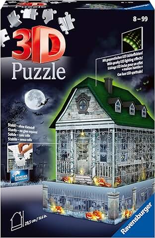 Ravensburger - 3D Puzzle Casa Embrujada Night Edition con Luces, 216 Piezas, 8+ Años  