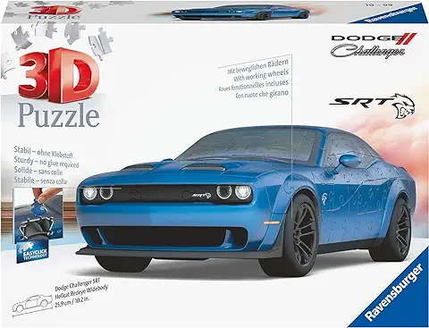 Ravensburger - 3D Puzzle Dodge Challenger Hellcat Blu, Vehiculos, 108 Piezas, 10+ Años  