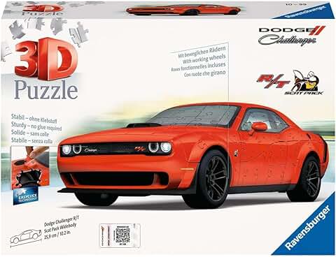 Ravensburger - 3D Puzzle Dodge Challenger Scat Pack Red, Vehiculos, 108 Piezas, 10+ Años  