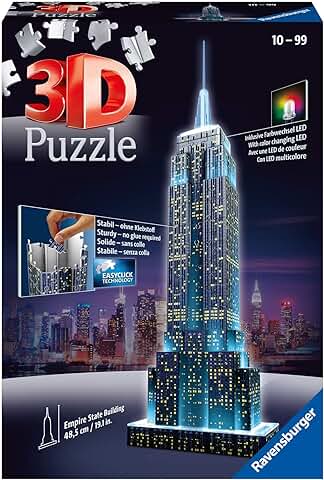 Ravensburger - 3D Puzzle Empire State Building Night Edition con Luces, 216 Piezas, 8+ Años  