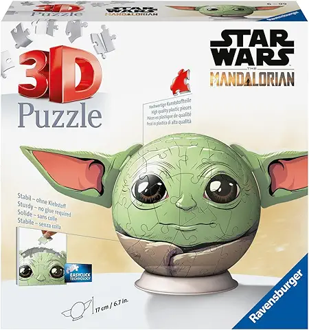 Ravensburger - 3D Puzzle Grogu con Orejas, Puzzle Ball, 72 Piezas, 6+ Años  