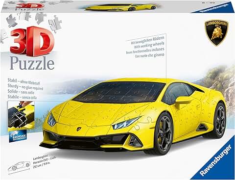 Ravensburger - 3D Puzzle Lamborghini Huracán EVO Amarillo, Vehiculos, 108 Piezas, 10+ Años  