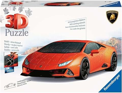Ravensburger - 3D Puzzle Lamborghini Huracán EVO, Vehiculos, 108 Piezas, 10+ Años, Nueva Versión  