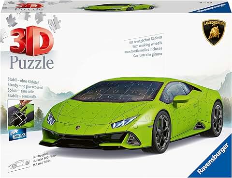 Ravensburger - 3D Puzzle Lamborghini Huracán EVO Verde, Vehiculos, 108 Piezas, 10+ Años, Nueva Versión  