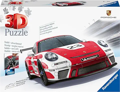 Ravensburger - 3D Puzzle Porsche 911 GT3 Cup Salzburg, Vehiculos, 108 Piezas, 10+ Años  