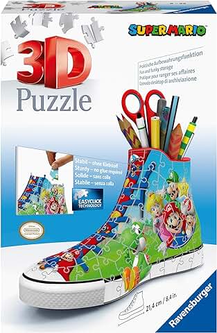 Ravensburger - 3D Puzzle Sneaker Super Mario, Portalápices y Organizer, 108 Piezas, 8+ Años  