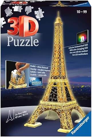 Ravensburger - 3D Puzzle Tour Eiffel Night Edition con Luces, 226 Piezas, 8+ Años  