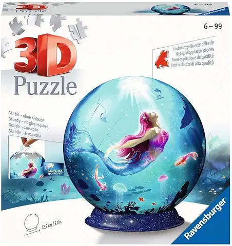 Ravensburger- Bola de Rompecabezas Meerjungfrauen Puzzle 3D 11250, Diseño de Sirenas Encantadoras, 72 Piezas, a Partir de 6 Años, Multicolor  