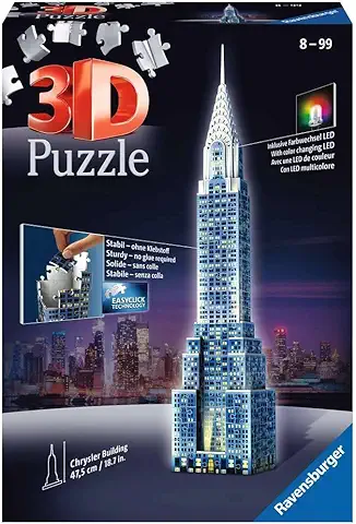 Ravensburger - Chrysler Building Edición Nocturna, Puzzle 3D con 216 Piezas y Accesorios (125951)  