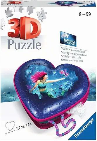 Ravensburger Meerjungfrauen Puzzle 3D 11249 – Caja de Corazones – Encantadora Sirena – 54 Piezas – a Partir de 8 Años, Color Blanco  