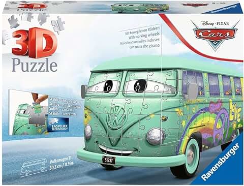 Ravensburger Puzzle 3D 11185 Volkswagen T1 Cars Fillmore, 162 Piezas Multicolor, Edad Recomendada 8+, Dimensiones Finales 30x14x15 cm  