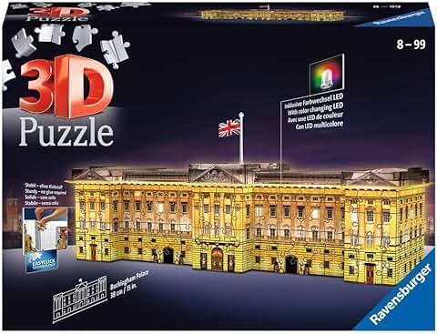 Ravensburger Rompecabezas 3D del Palacio de Buckingham de para Adultos y Niños a Partir de 8 Años, Edición Nocturna con Iluminación LED, 237 Piezas, no Requiere Pegamento  