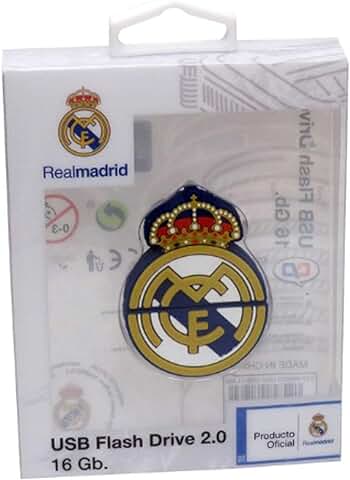 Real Madrid CF - Memoria USB de Goma, con Forma de Escudo, 16 GB, Producto Oficial (CyP Brands)  