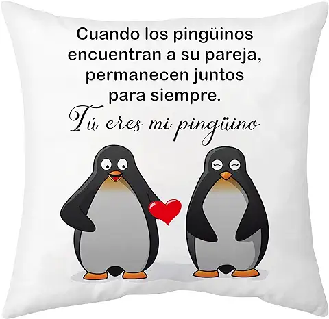 Rebundex Pinguino Regalos para Parejas Regalo Aniversario Pareja Regalo Novio Regalo Novia, Regalos Originales para Mujer Hombre Regalo Cumpleaños Navidad Dia de San Valentín, Funda Cojin 45 x 45  