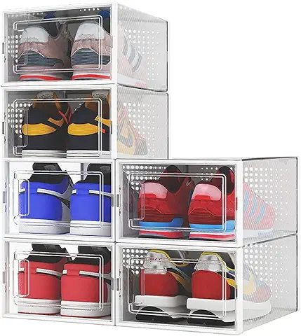 REFORUNG 6 Piezas Cajas para Zapatos Transparentes Apilables Organizador de Zapatos de Plástico Plegable con Tapa Frontal Hasta Talla 45  