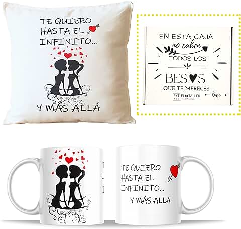 Regalo Enamorados Cojin y Taza para Celebrar San Valentin Incluye Relleno Ideal Novios Pareja Aniversario Obsequio Frases amor Regalo Original para Mujer Regalos Original para Hombre y  