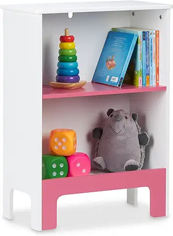 Relaxdays Estantería Infantil 2 Baldas, 66x48x24cm, Organizador Libros y Juguetes, Librería Niñas, Blanco y Rosa, 100% Tablero de Fibra  