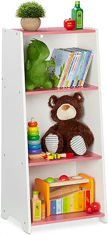 Relaxdays Estantería Infantil, 3 Baldas, 88x40x30 cm, Librería Niñas, Organizador Juguetes, MDF, Blacno y Rosa, 100% Tablero de Fibra  