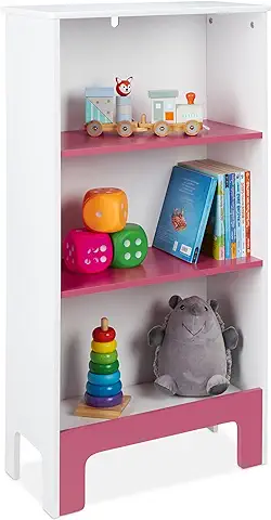 Relaxdays Estantería Infantil, 3 Baldas, 91x48x24 cm, Librería Niñas, Mueble Organizador Juguetes, Blanco y Rosa, Madera de Ingeniería  