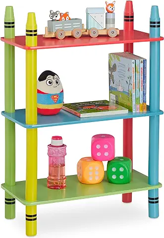 Relaxdays Estantería Infantil, 3 Estantes, Organizador Juguetes, Librería Niños, Diseño Ceras, 69,5x48x24 cm, Multicolor, Madera de Ingeniería  