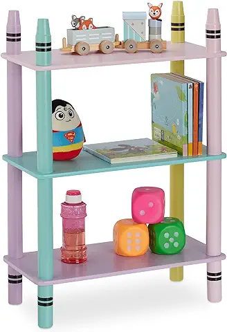 Relaxdays Estantería Infantil, 3 Estantes, Organizador Juguetes, Librería Niños, Diseño Ceras, 69,5x48x24 cm, Multicolor, Madera de Ingeniería  