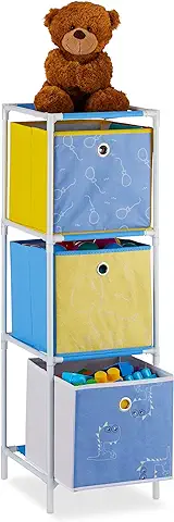 Relaxdays Estantería Infantil con Tres, Almacenaje de Juguetes, Unisex, 89x27,5x30 cm, Dinosaurios, Vellón, Hierro, Plástico, 3 Cajas, Multicolor  