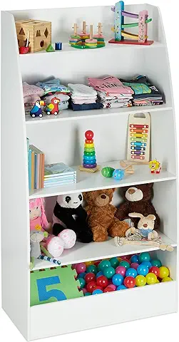 Relaxdays Estantería Infantil, Librería Niños 5 Repisas, Organizador Juguetes Pasillo o Dormitorio, 152x80x40 cm, Blanco, Madera de Ingeniería  