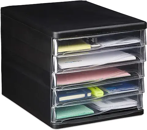 Relaxdays, Negro, 24,5 x 26,5 x 34 cm Oficina Organizador Escritorio con 5 Cajones, Plástico, Polipropileno PS  