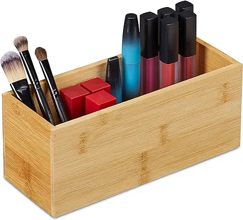 Relaxdays Organizadora Bambú, Almacenaje Alargada sin Tapa, 9,5x23x9 cm, Caja Cocina, Baño, Oficina, Natural, 90% 10% Tablero de Fibra  