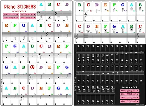 Removibles Pianos Teclados Pegatinas para 49/61/54/88 Clave, Etiquetas de Teclas del Piano Notas Pegatina para Blanco y Negro Teclas, Piano Adhesivo para Niños Principiantes  