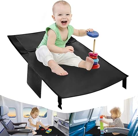 Reposapiés para Avión Niños Avión Extensión de Asiento para Niños Cama de Viaje Portátil para Niños Pequeños Avión Must Haves Accesorios de Viaje en Avión para Niños Ligero y Plegable (Negro)  