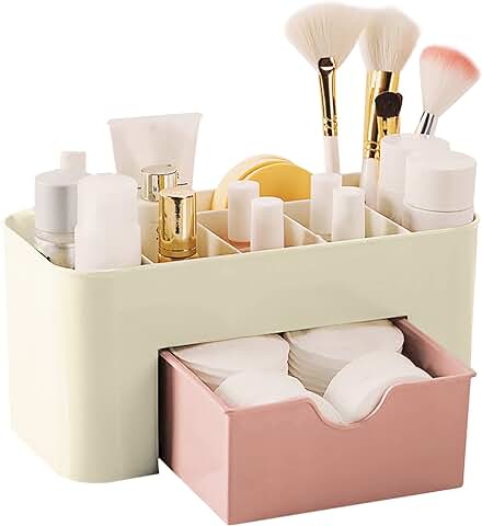 Retoo Organizador de Maquillaje con Cajones Organizador de Cosméticos con Cajón y 6 Compartimentos Almacenamiento en Baño Dormitorio Oficina Cocina Beauty Organizer Para Tocador  