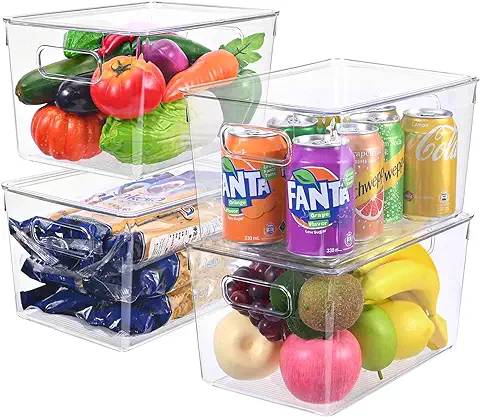 Revivoer Organizador Nevera, 4 Piezas de Grandes Bins Transparentes para Almacenamiento de Alimentos Organizador Nevera Ideal para Cocina Armarios  