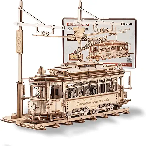 ROKR City Tram 3D Rompecabezas de Madera, kits de Modelos para Adultos para Construir, arte Artesanía Escritorio Decoración idea Regalo (LK801)  