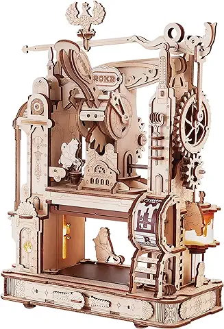 ROKR Puzzle 3D Madera Kits de Modelo Rompecabezas Maquetas para Construir para Adultos, Prensa de Impresión Clásica, Engranajes Mecánicos, Regalos de Cumpleaños de Navidad, 303 Piezas, LK602  