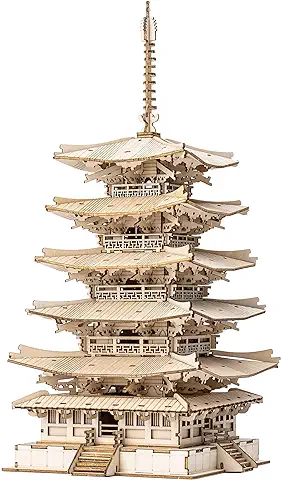 Rolife Madera Puzzle 3D Torre Pagoda de Cinco Pisos Maquetas para Montar para Construir Adultos Niñas Gatto Fortunato, Five-storied Pagoda  