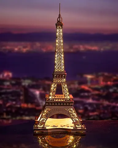 Rolife Puzzle 3D Torre Eiffel Maquetas para Construir Adultos Kits de Construcción Puzzle Madera Adultos Maquetas para Montar con Luces LED 164pcs (TGL01)  