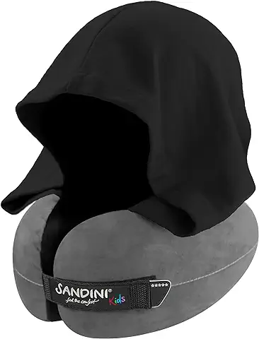 SANDINI TravelFix Hoodie Kids Size – Almohada de Viaje Premium con Cierre/Almohada Cervical con Función de Soporte Ergonómico – Bolsa de Transporte con Clip de Fijación Gratuita  