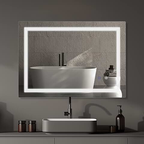 SaniteModar LED Espejo de Baño 60x80cm, Espejo de Baño con Luz Antivaho, Espejo de Pared con Interruptor Táctil  