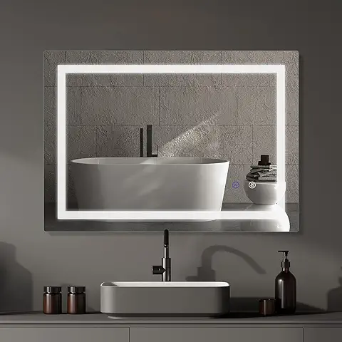 SaniteModar LED Espejo de Baño 80x100cm, Espejo de Baño con Luz Antivaho, Espejo de Pared con Interruptor Táctil  